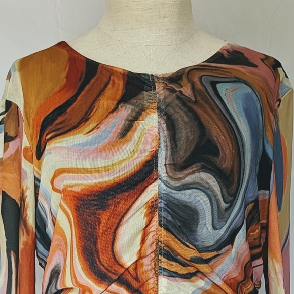 Bailey 44 Vanity Swirl Print Round Neck Mesh Overlay Ruched Center Multi L NWT - Picture 5 of 14